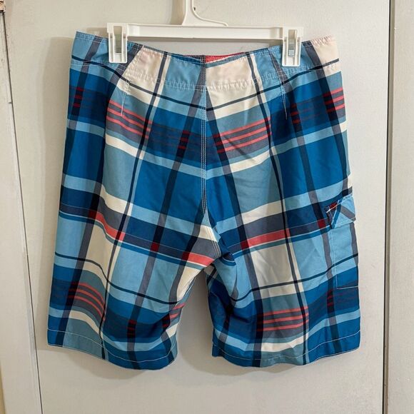 Men's Old Navy 9.5" Board Shorts Medium Plaid Pattern Blue - Picture 2 of 3